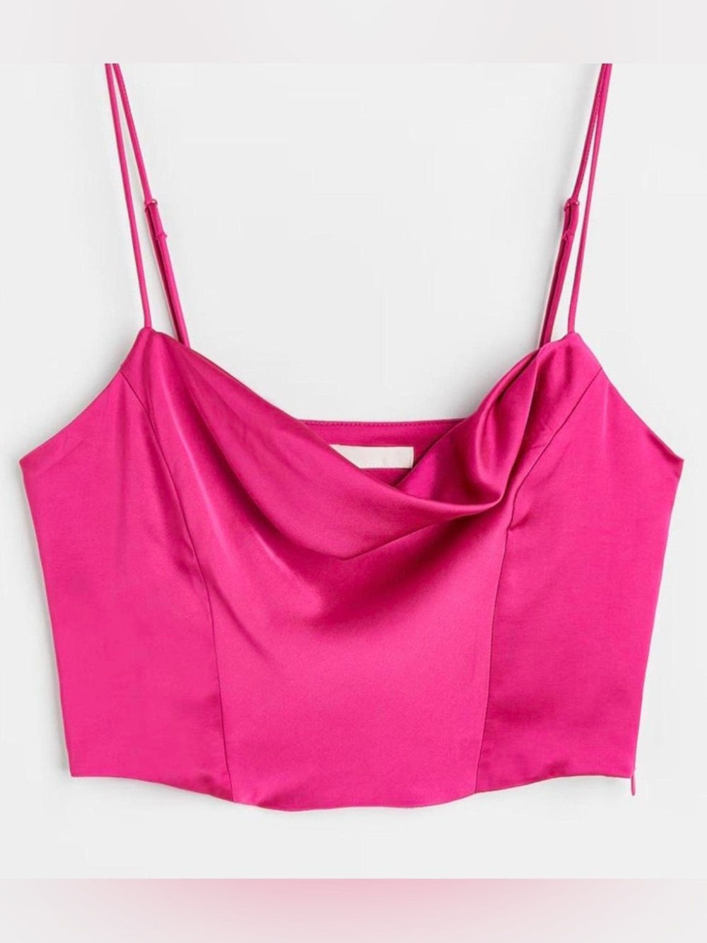 H&M Hot Pink Satin Cowl Neck Cropped Cami Corset Top